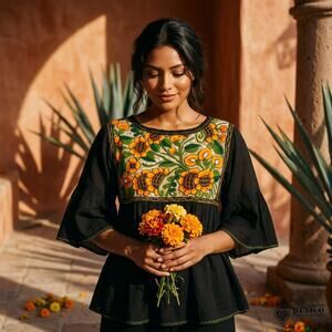 Mexican hand made  Blouse – Handmade design  peasent uni size S to M